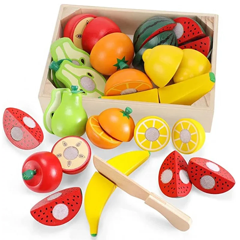 Divertido juego de juguetes pequeños para niños, cocina cortada, frutas y verduras frescas, comida de imitación, aprendizaje, juguetes educativos para edades tempranas