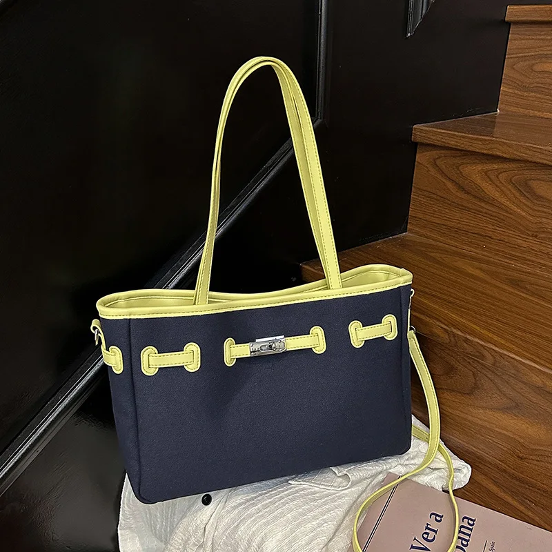 

Женская большая сумка большой вместимости с цветными блоками 2025, минималистичная универсальная сумка на одно плечо для работы