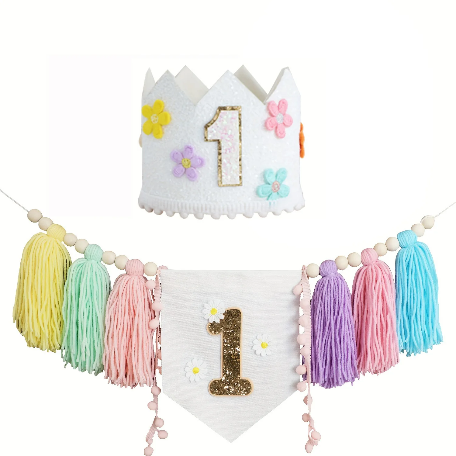 Boho 1. Geburtstag Hochstuhl Banner Rosa Party Dekoration für Mädchen Baby Dusche Wandbehänge dekorativ für Kinder Schlafzimmer – Detail 7