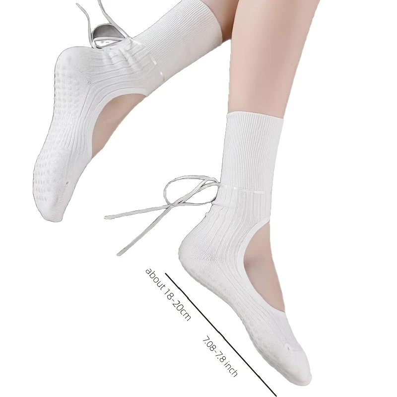 1pair Fashion Women Yoga Socks Ribbons Exposed Instep Calf Socks Soft Cotton Pilates Training Sock Anti-Slip Fitness Stockings