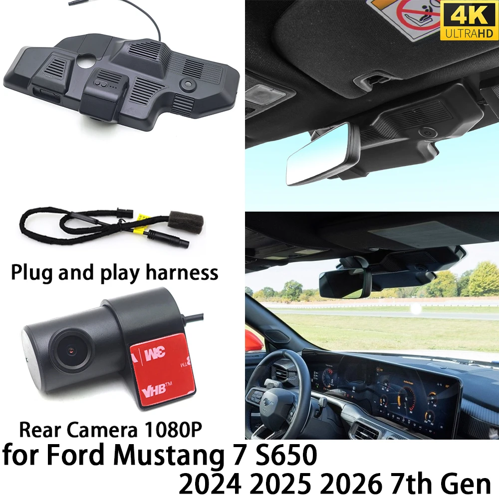 for Ford Mustang 7 S650 2024 2025 2026 7th Gen 4K DVR Dash Cam OEM Front Rear Camera Video Recorder Night Vision Wifi 2160P