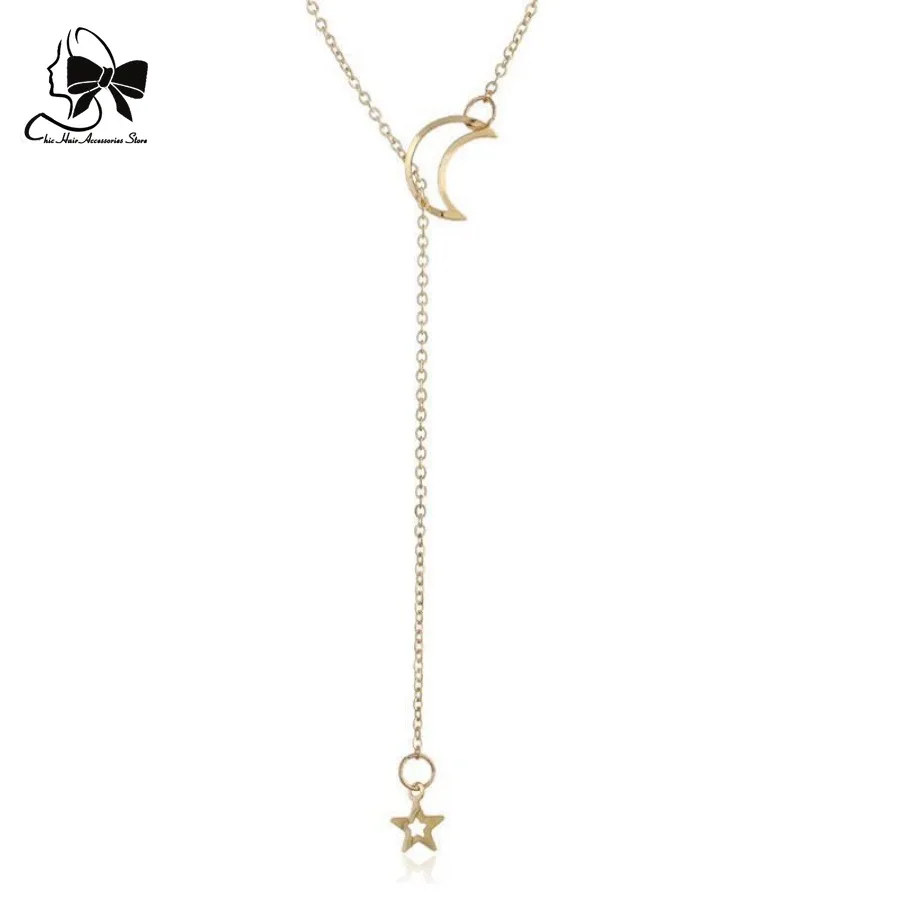 New Simple Moon Star Pendant Choker Necklace Simple Gold Color Alloy Charm Chain Collares Necklace for Women Party Jewelry