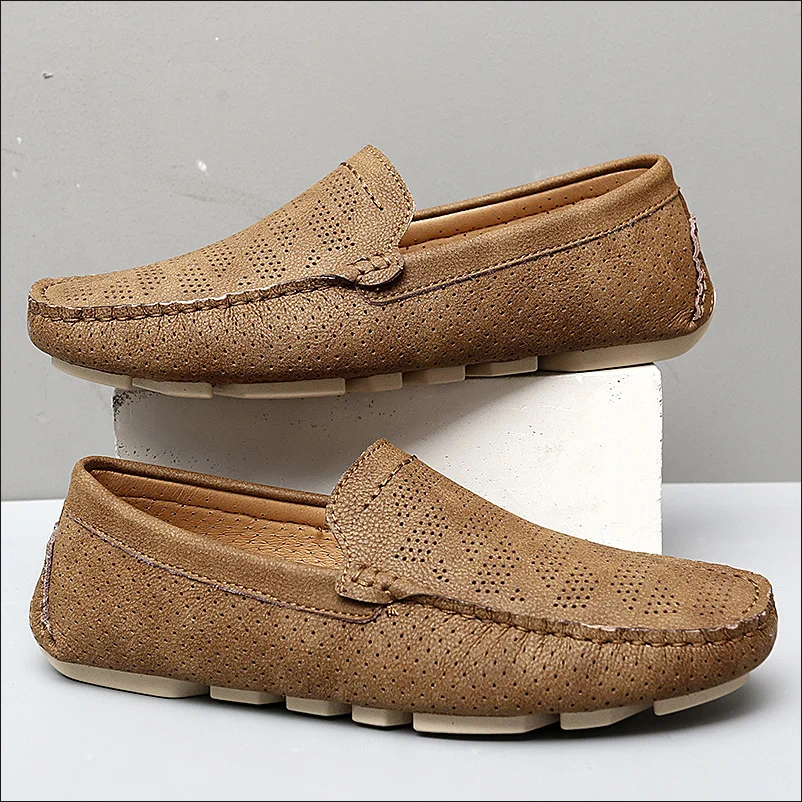 

Большой размер 45, 46, 47, летние мужские мокасины, мужские лоферы, повседневная обувь из натуральной кожи высокого качества, мужские туфли без шнуровки на плоской подошве для вождения