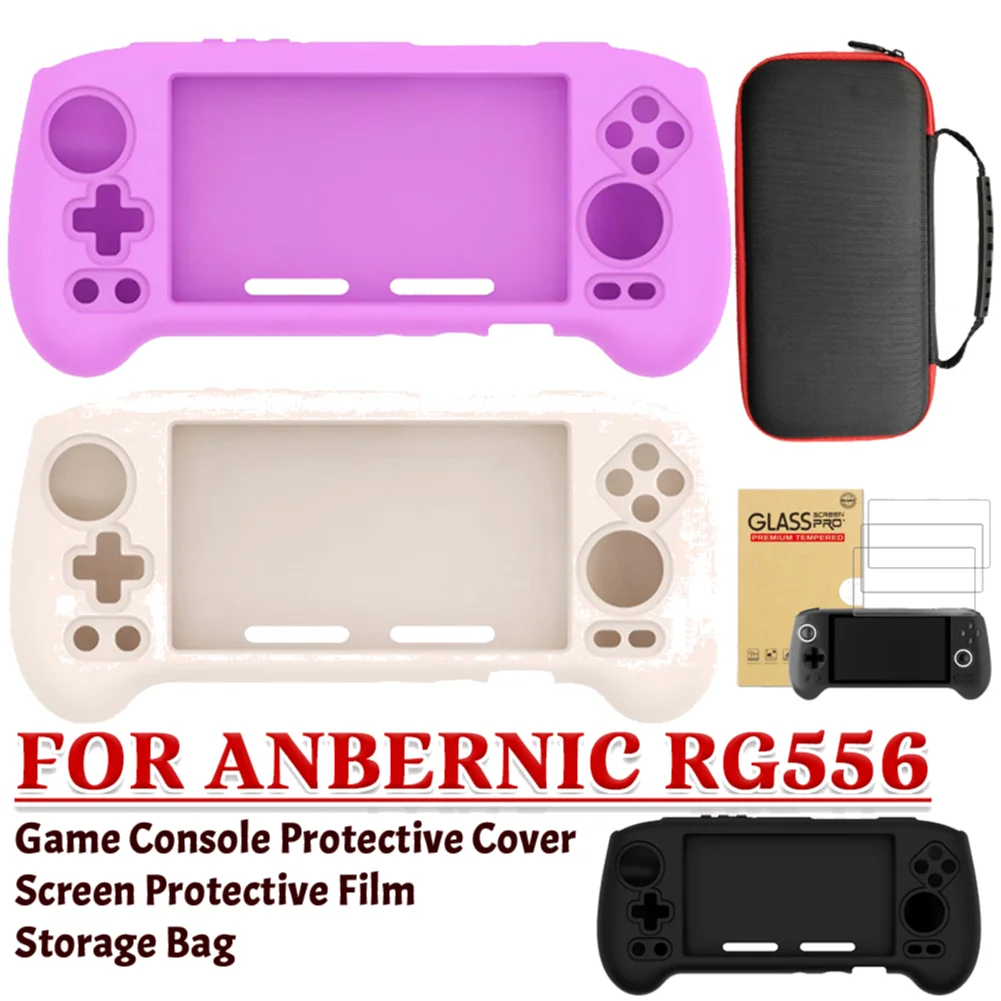 Portable Carrying Bag Shockproof Bag Tempera Glass Film Washable Soft Protective Cover for Anbernic RG556 Retro Game Console