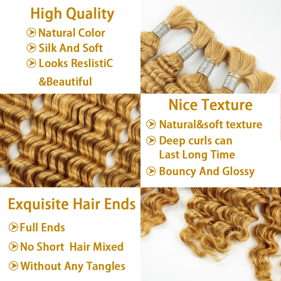 Blonde Hair Braiding Bundles Deep Wave Virgin Human Hair Bulk No Weft Hair Extensions for Salon Weaving boho braids human hair