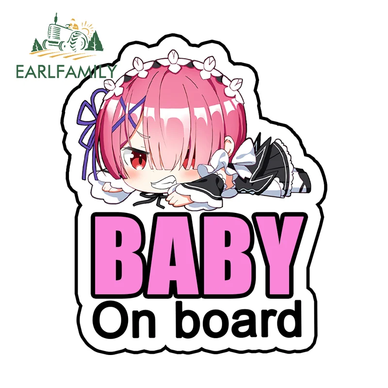 EARLFAMILY Rem Baby On Board Car Stickers Popular Anime Vinyl Decal DIY Simple Practical Waterproof Tumbler Storage Flask Host