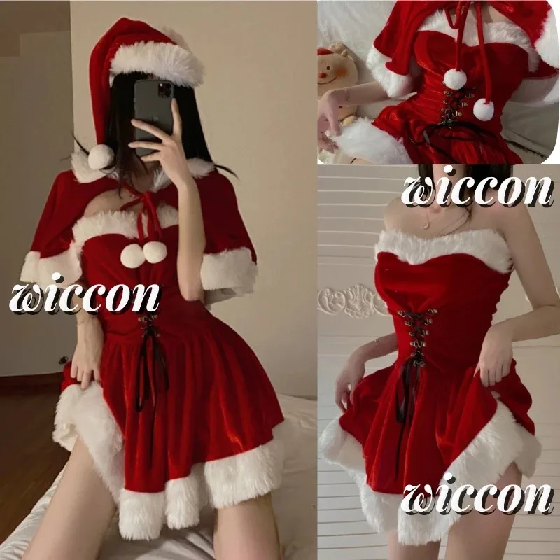 

2024 Christmas Xmas Lady Santa Claus Cosplay Costume Winter Bunny Girl Cape Cloak Hat Outfits Halloween Cloak Women Custome