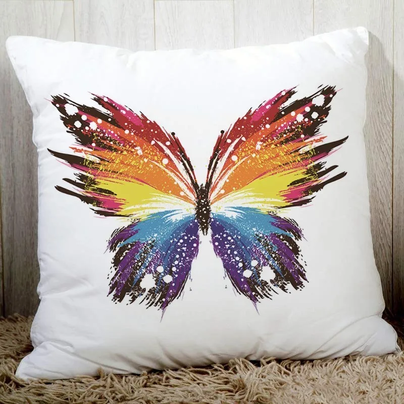 Cozy couch cushion cover butterfly printed 45x45cm home decorative pillows polyester peach fiber pillowcase seat back cushions