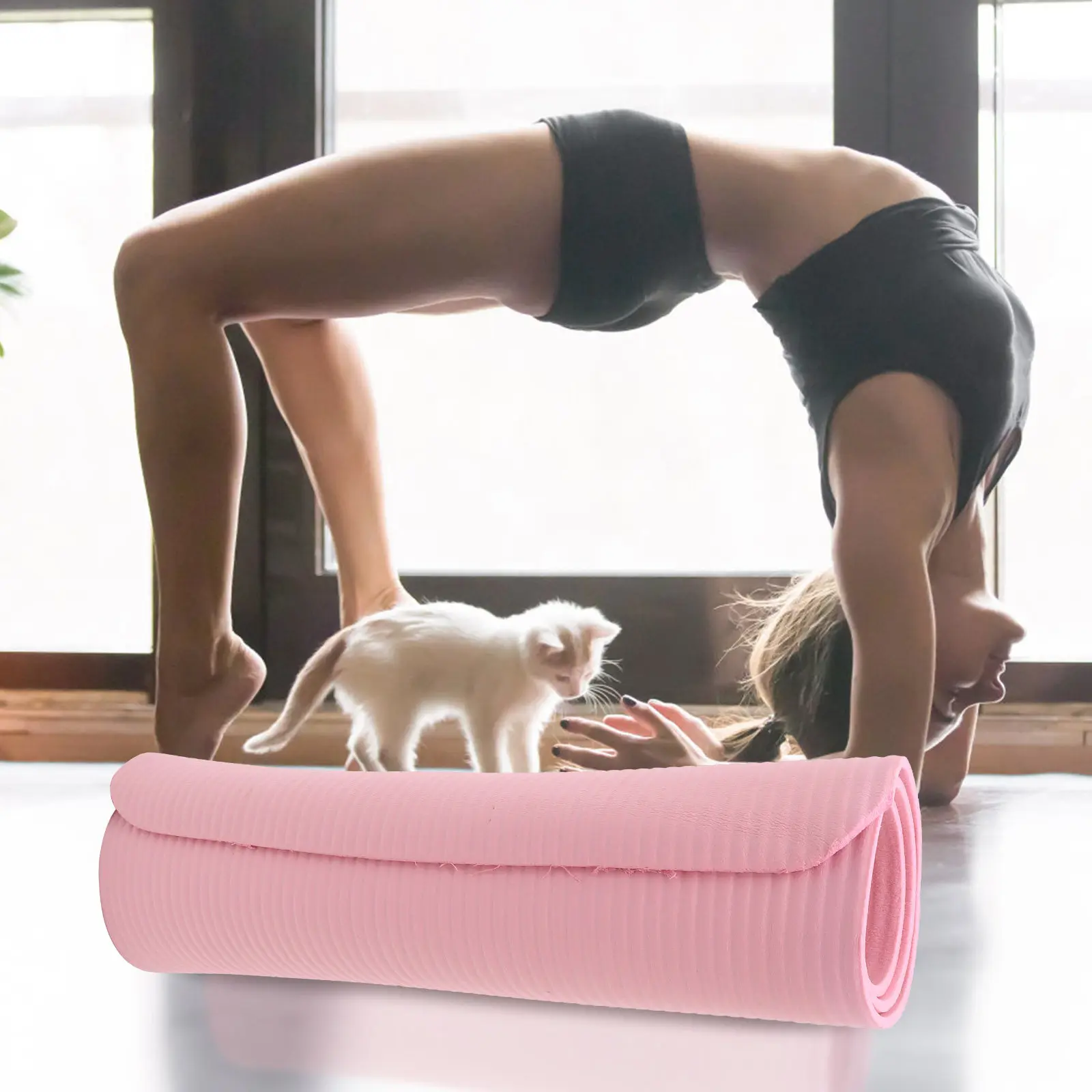 

Double Side Anti Slip Yoga Mat Thick Comfortable Surface for Pilates Fitness Aerobic Stretching Exercise Mat Portable Camping
