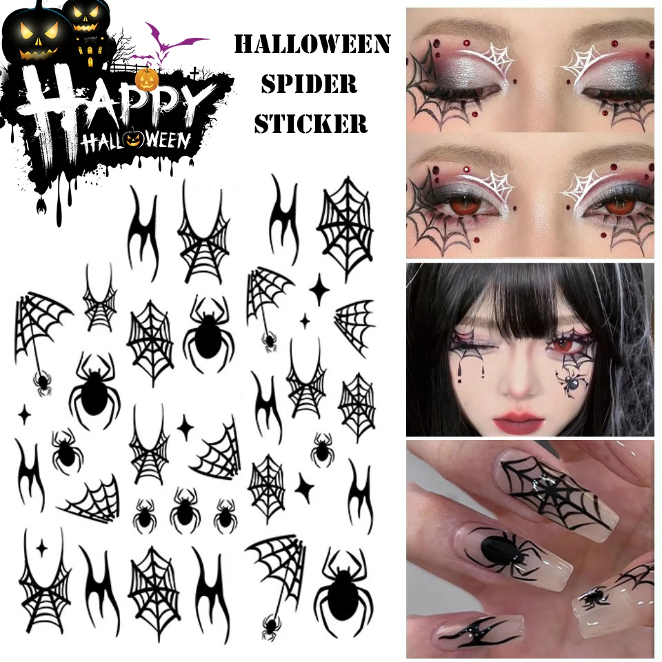 Adesivi per unghie di Halloween Ghost Spider Web Design decalcomanie Slider autoadesivo olografico Manicure Art e decorazione