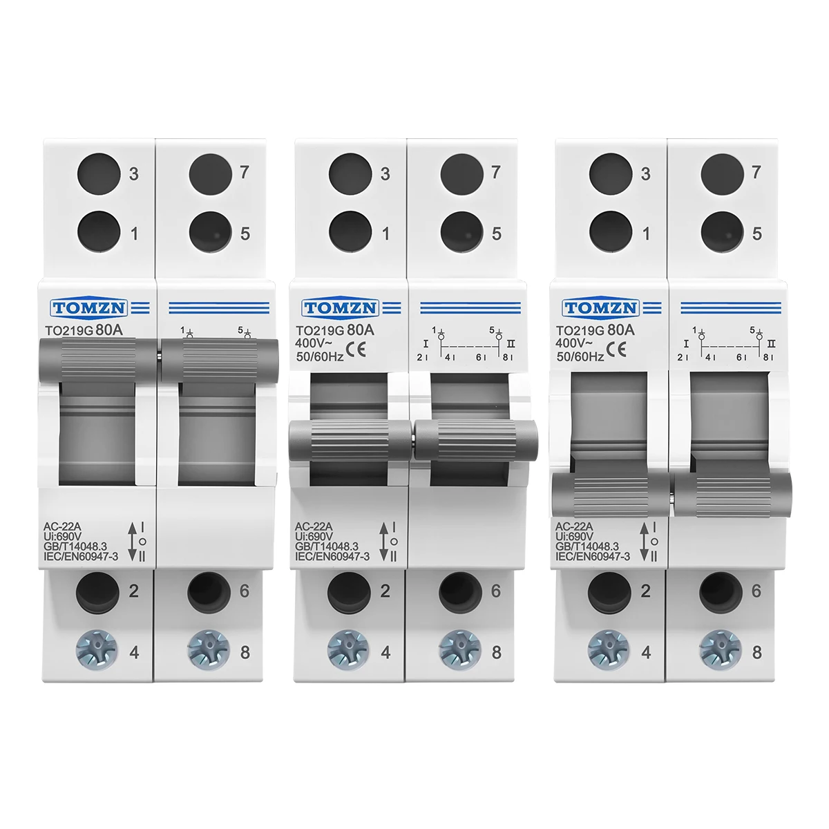 P TOMZN TO219G MTS Changeover Breaker, 400V 80A Disconnectable Dual Power Switch