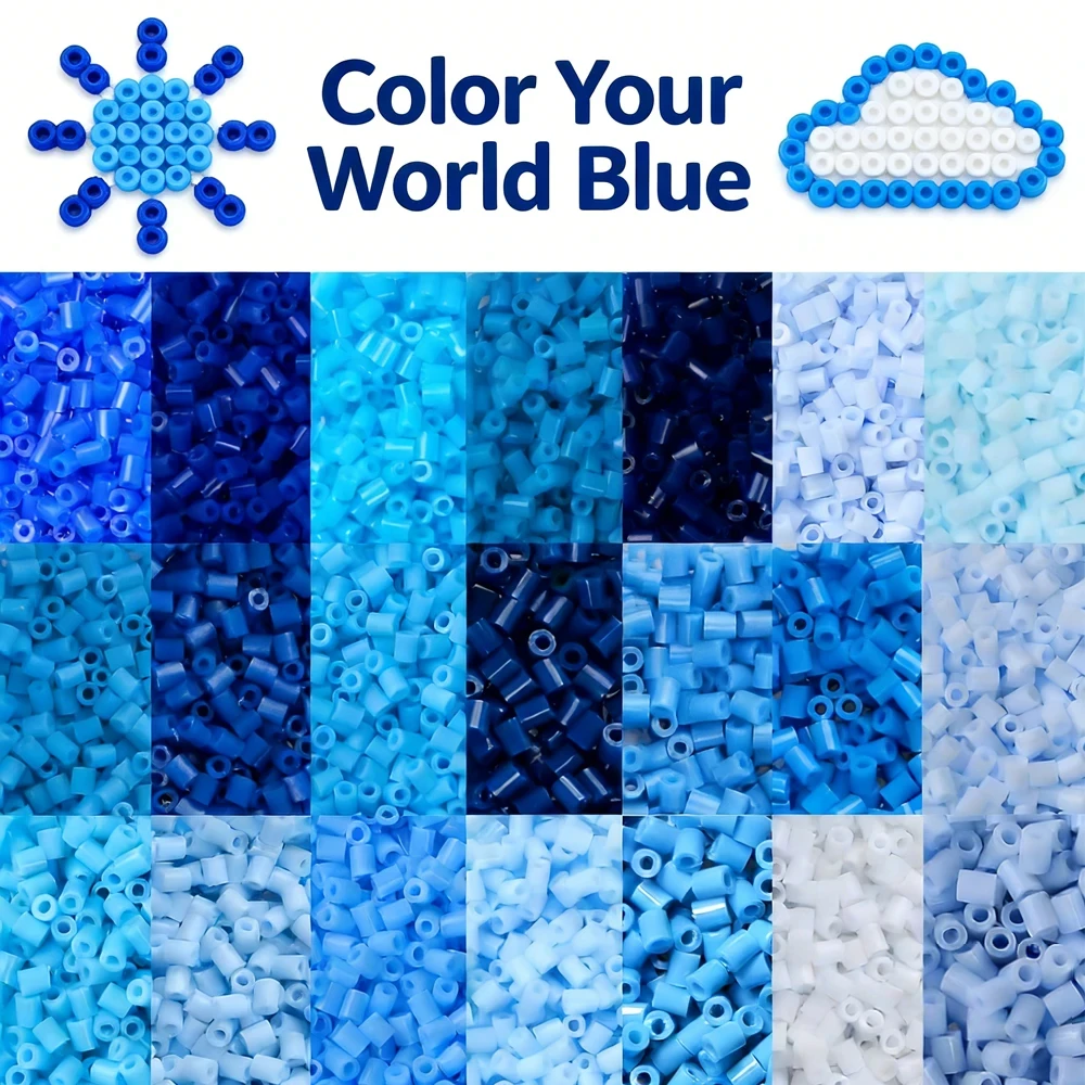 

2.6mm Blue Color Series 29 Colors Fusible Perler Beads 1000PCS Bulk Refill Pack for DIY Art Craft & Mosaic Puzzle