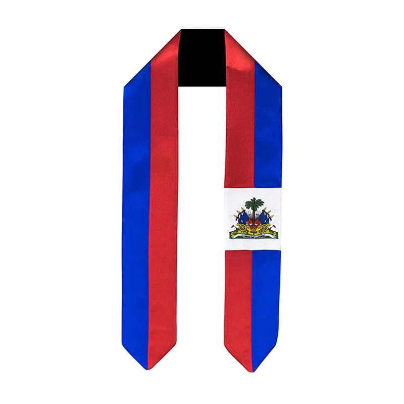 Haiti National FLAG scarf Graduation Stole 180*14cm Bachelor Gown Accessory Satin Graduation Sash