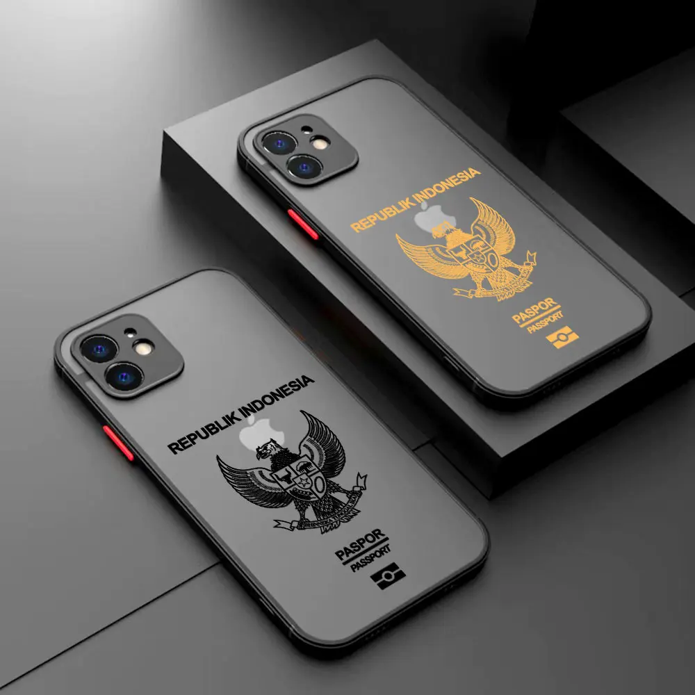 Indonesia Passport Phone Case For iPhone 15 14 13 12 11 Mini Pro Max X XR XSMax 7 8 Plus Matte Transparent Back Cover