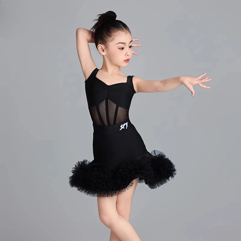 

Black summer new children's Latin dance costumes,girls' high-end practice costumes, and children's training performance costumes