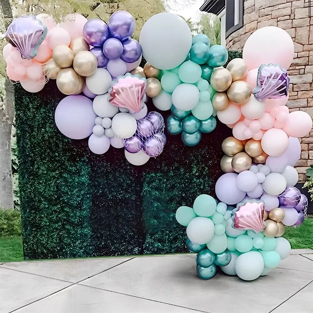 

119pcs Balloon Garland Arch Purple Balloons Shell Balloon Girl Birthday Party Decor Baby Shower Under the Sea Party Supplies