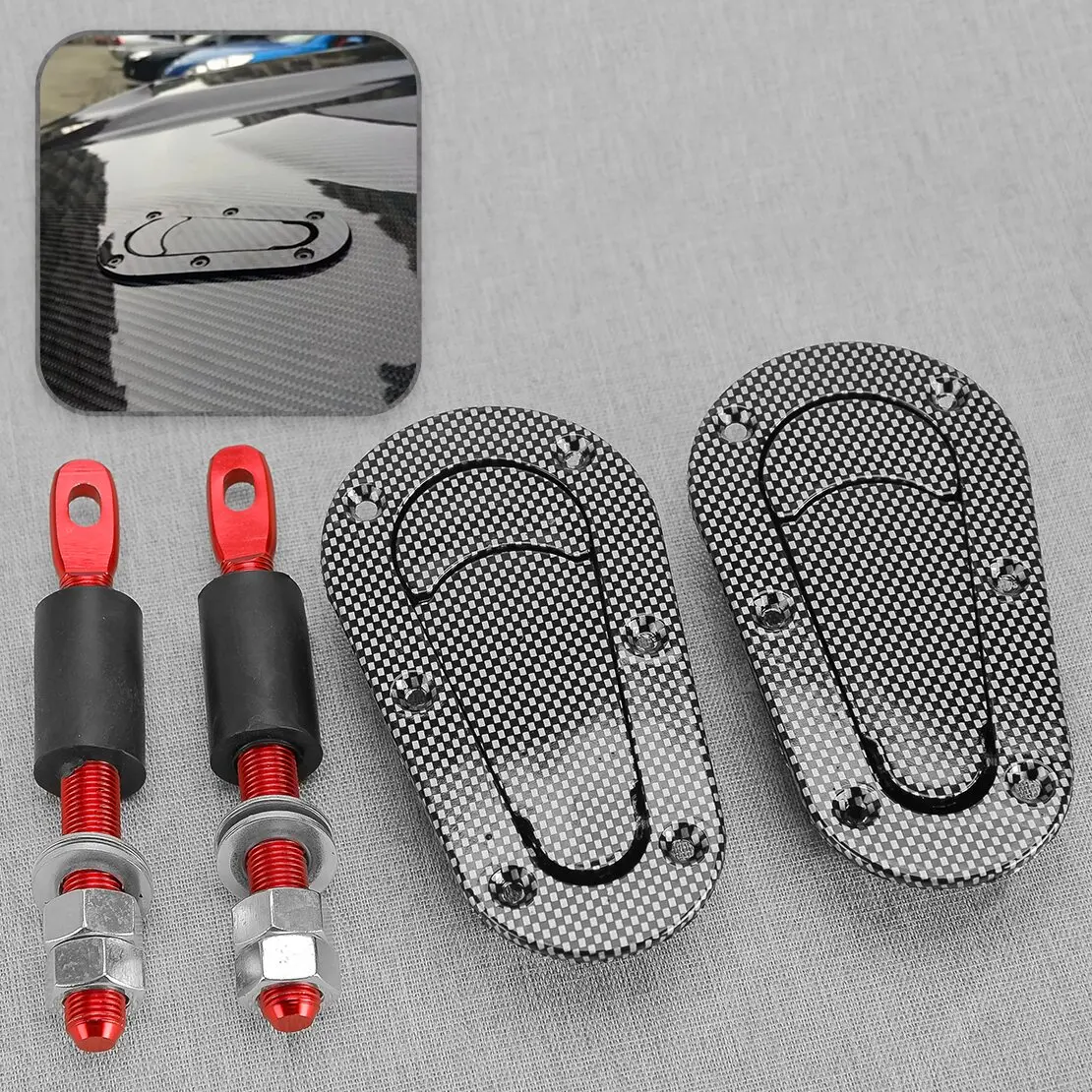 Flush Mounted Engine Hood Bonnet Quick Release Latch Pin Locking Kit No Key Black Carbon Fiber Texture for Racing Car