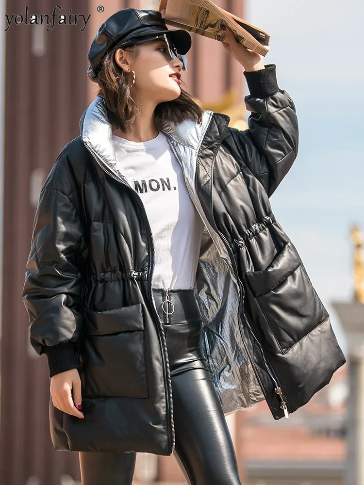 YOLANFAIRY Winter Genuine Leather Down Coat Women's Sheepskin Coats Women Medium Long Loose Fashion Natural Leather Clothes