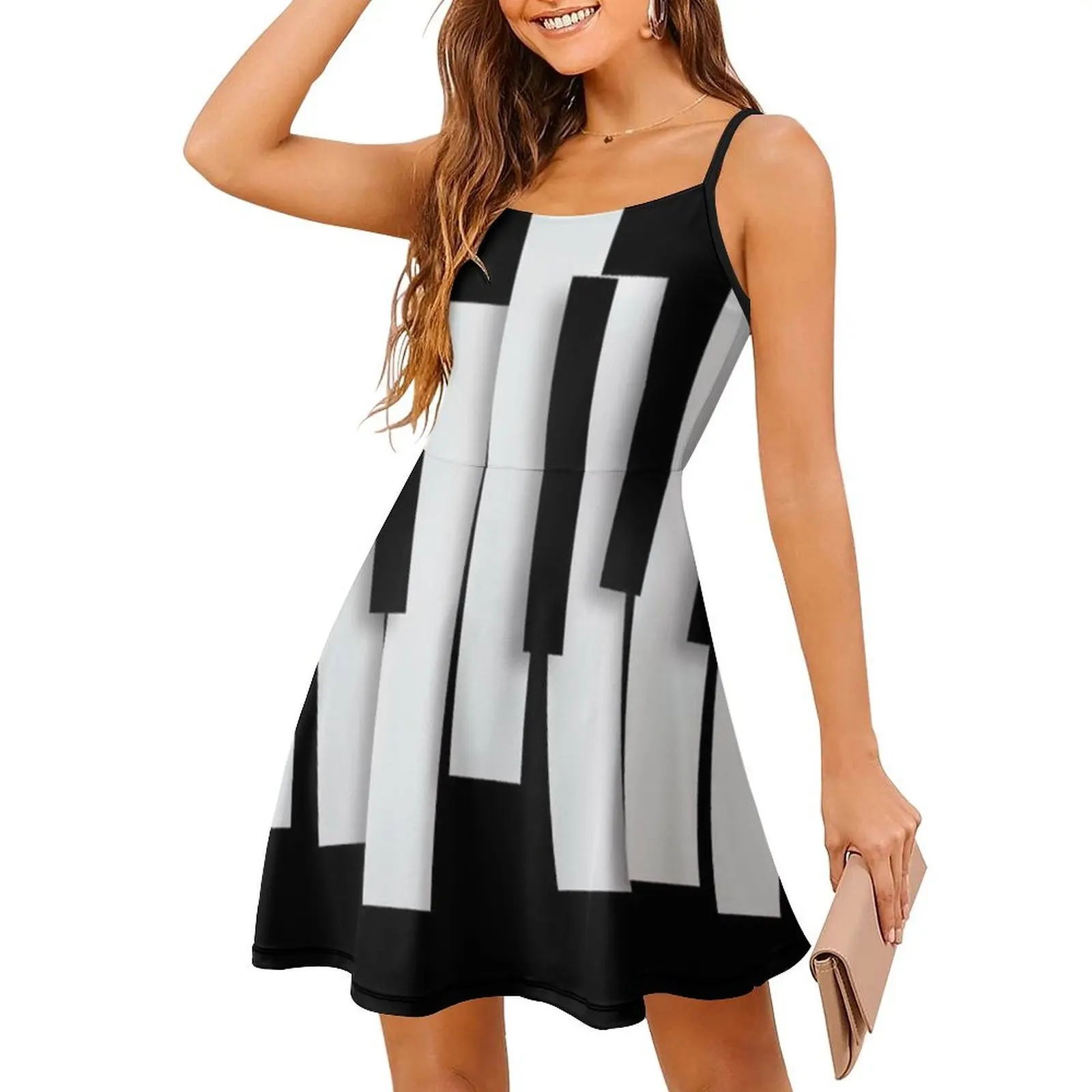 Gaun Tanpa Lengan Bohemian The Pianist Gaun Pesta Liburan Pantai Multi-Cetak Musik Mobil Musik Terbaik Musik Live Spotify Malam Hari