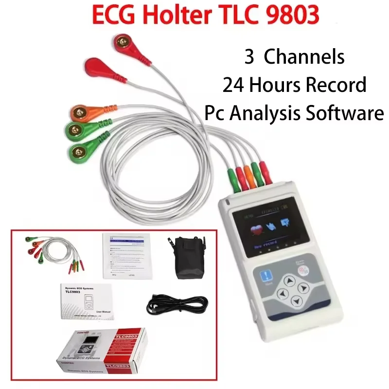 CONTEC TLC 9803 Dynamic ECG Monitor System 24 Hours Recorder Holter TLC9803 Complimentary Additional Cable And Electrodes
