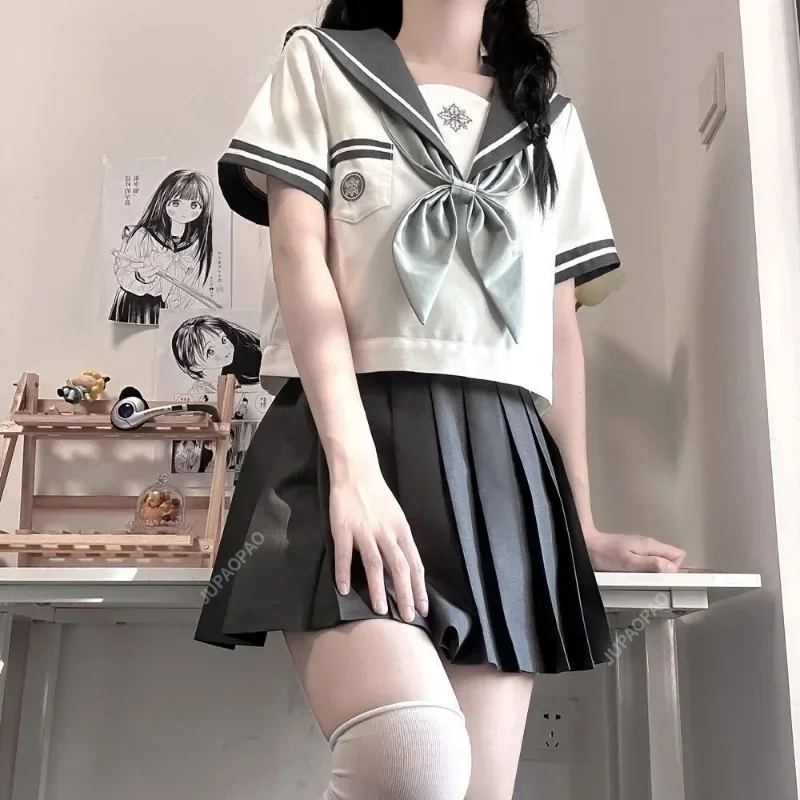 JK Black Collar White Ins Style School Uniform Girl Sailor Suits Pleated Skirt Japanese Style Clothes Anime COS Costumes Women