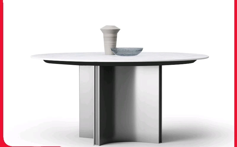 

Dining table round with turntable large flat high-end rock slab round dining table