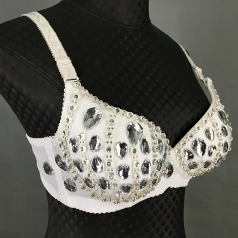 섹시한 댄서 크리스탈 브래지어 의상 구슬 속옷 여성 가수 DS 나이트 클럽 무대 의류 댄스 블랙 레드 화이트 보석