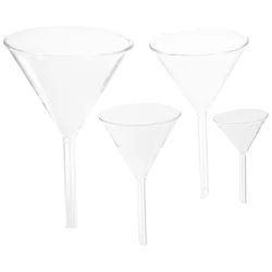 4 Pcs Experimental Glass Funnel Scientific Filter Laboratory Clear Funnels Wide Mouth for