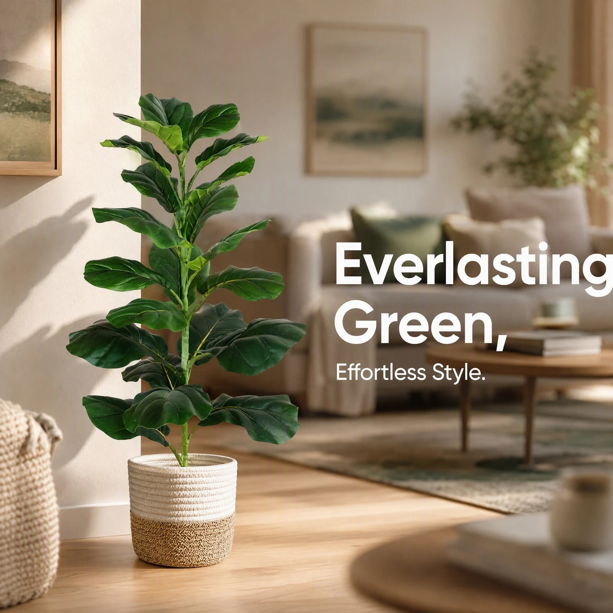 Ficus Microcarpa artificiale con vaso, pianta artificiale dall’aspetto realistico, foglie fitta e a strisce tipiche delle piante da interno, base rinforzata, non richiede manutenzione, ideale per