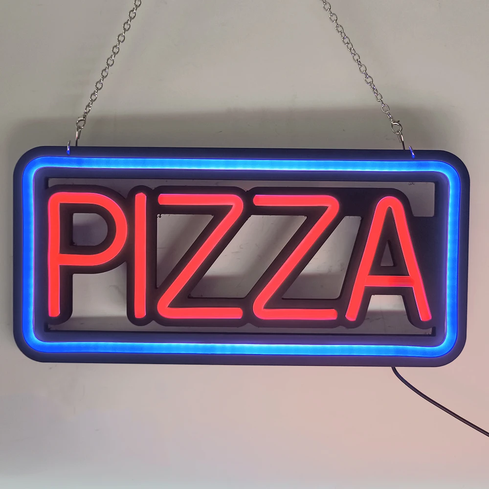 Papan neon buka pizza, 42x20cm tanda kafe restoran bar toko tanda lampu neon dipasang di dinding