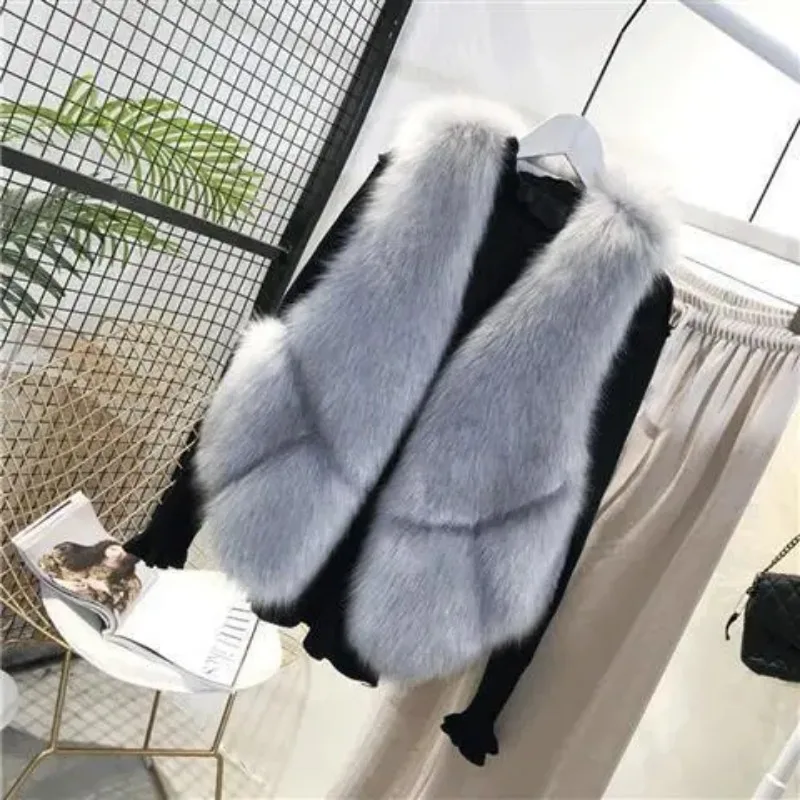 Faux Mink Fur Vest Metal Buttons Female Autumn Winter New Zipper High Collar Warm Short Tank Top Shoulder Jacket Waistcoat Fur