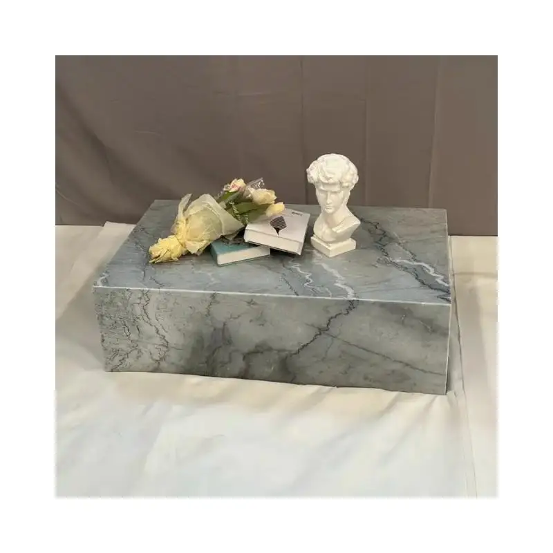 SH STONE Natural Stone Living Room Furniture Center Tables Bruce Grey Marble Living Room Coffee Table Plinth Set Luxury Modern
