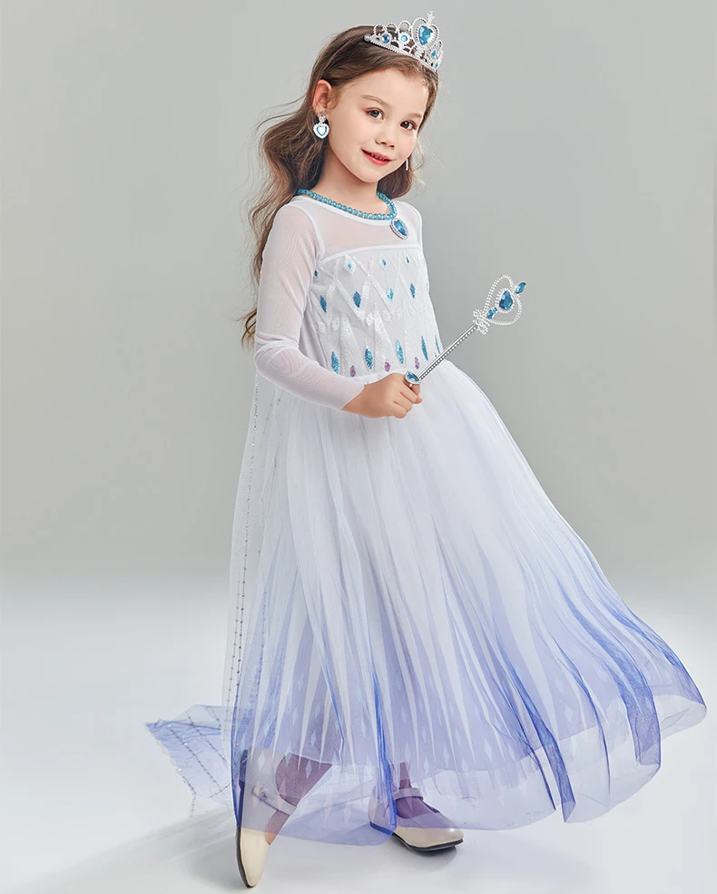Elsa Dress for Kids Girl White Mesh Sequins Ball Gown Princess Dress Fancy Birthday Carnival Party Children Clothing 2-10Y Dress image 4