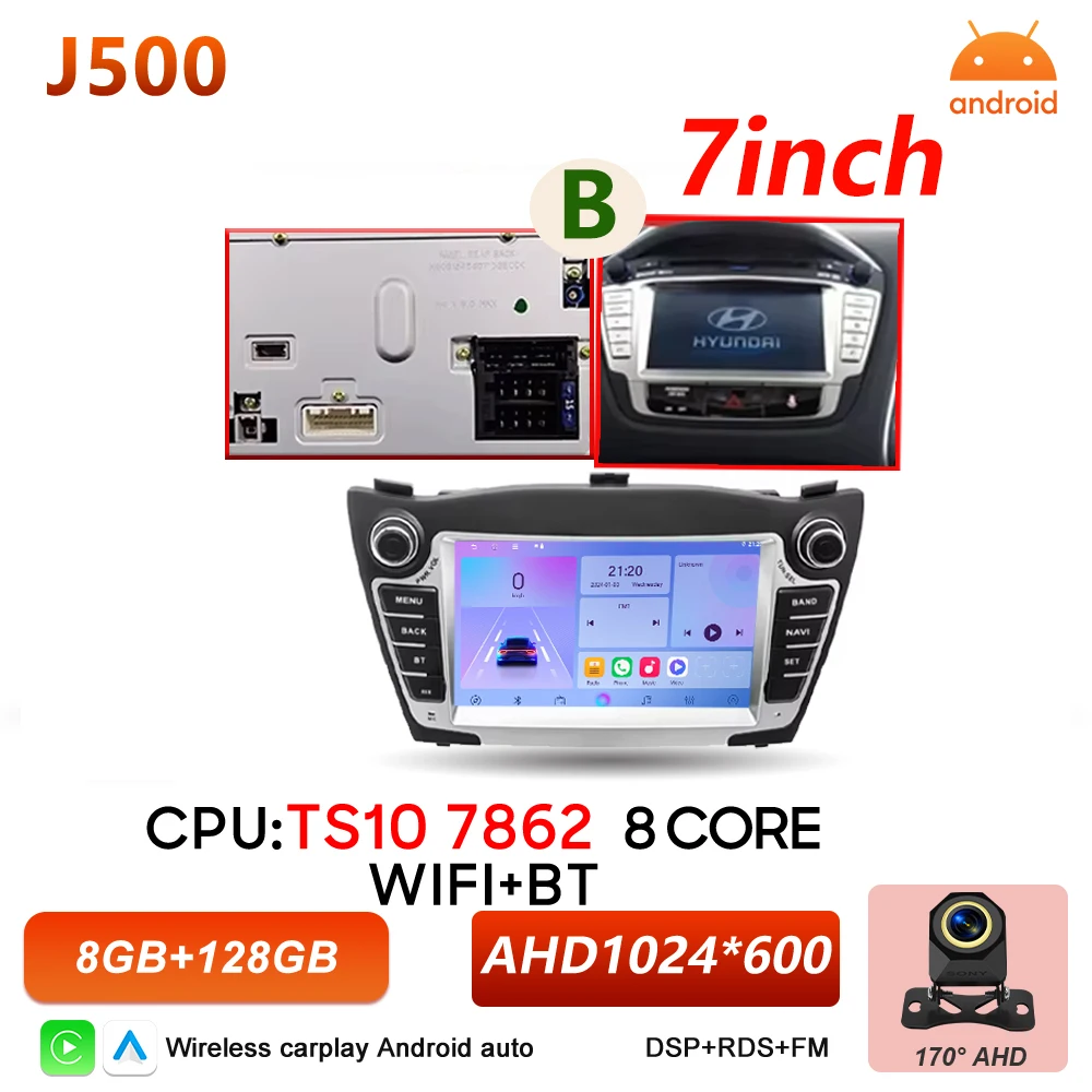 Android Auto autoradio voor Hyundai IX35 Tucson 2 LM 2009 - 2015 Carplay multimediaspeler autoradio BT Wifi 5G touchscreen DSP - afbeelding 1