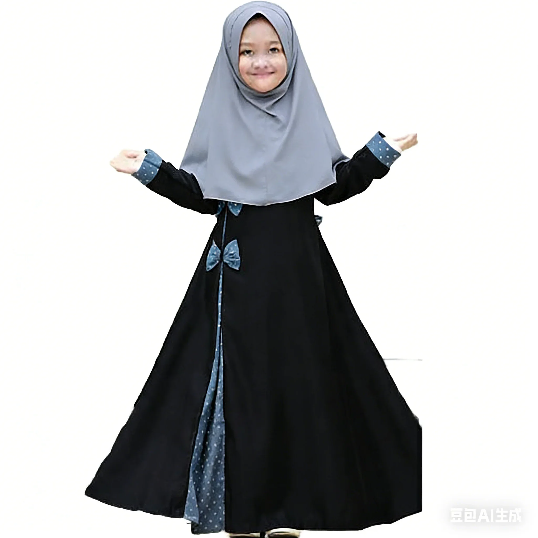 Conjunto de Vestido de Oração para Meninas Muçulmanas com Hijab e Abaya Kaftan em 2 Peças, Trajes Islâmicos para Crianças, Burqa Niqab Abaya Kaftan Ei