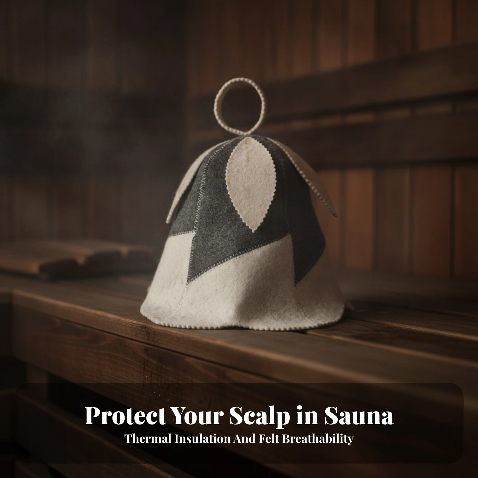 Wool Felt Sauna Hat Handmade Look Sauna Hat with Hanging Loop Nordic Style Breathable for Spa Lovers
