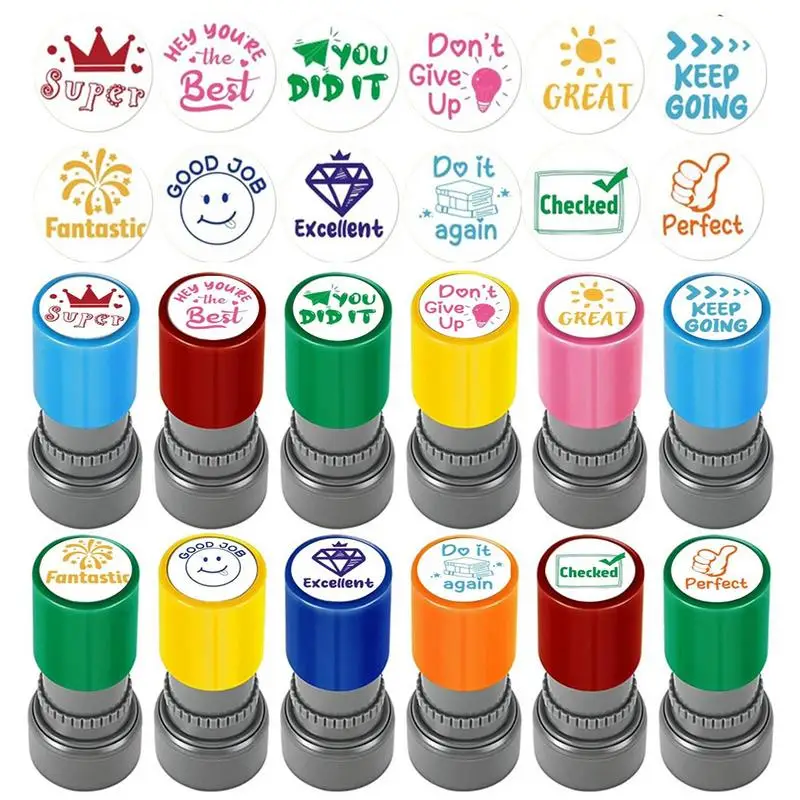 

Teacher Stamp Colorful Self-Inking Motivation School Encouraging Comments Homework Rating Office Stationery Stamps 12 colors