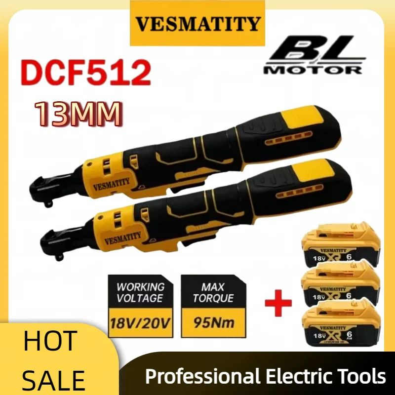 DCF512 Right Angle Ratchet Wrench Brushless Cordless 1/2 Inch Variable Speed LED Light Power Hand Tools For Dewalt Battery