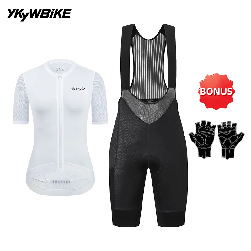 YKYWBIKE Damen Pro Team Radsport-Set Frühling Sommer SPF50+ Trikot 6H Ausdauer Gepolsterte Trägerhose Rennrad MTB Radsport-Outfit – Detail 35