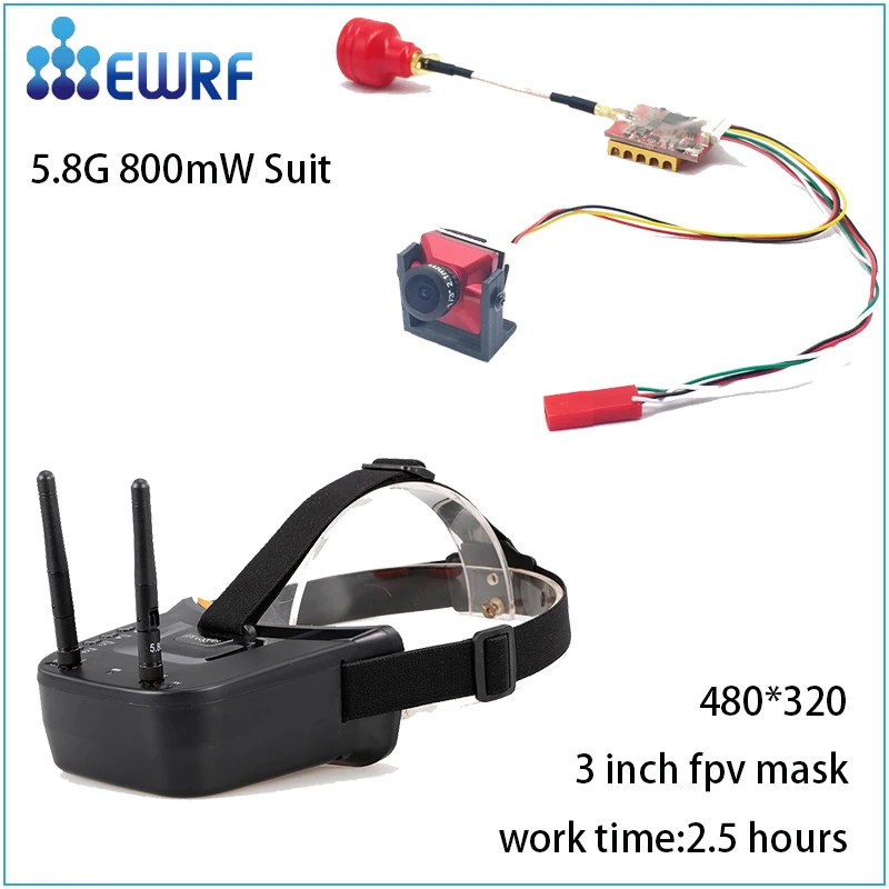 

EWRFe708TM3pro 800mW VTX FPV Transmitter and 2.1mm Cmos 1200TVL FPV Camera with 5.8G 40CH Dual Antennas 3 Inch FPV Goggles