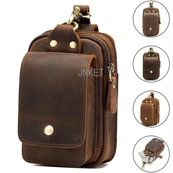 

Fashion Retro Men Cow Leather Belt Bag Small Waist Bag Cellphone Bag Leisure Fanny Pack