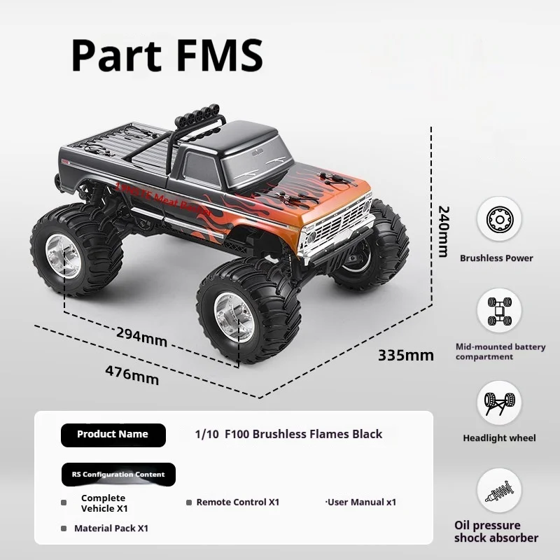 

Fms 11023bl 1/10 Бесщеточный электрический радиоуправляемый внедорожный монстр-трак F100 с задним приводом, водонепроницаемый сервопривод, высокая скорость