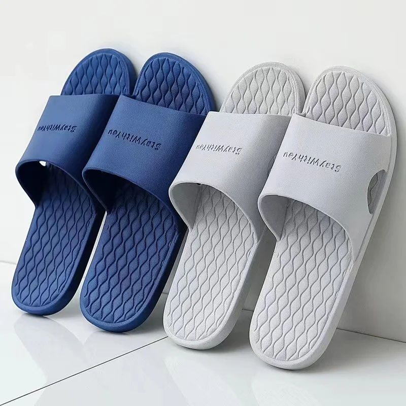 Summer Home Men Women Slippers Simple Black White Non-slip Bathroom Slides Flip Flops Indoor Couple Flat Shoes