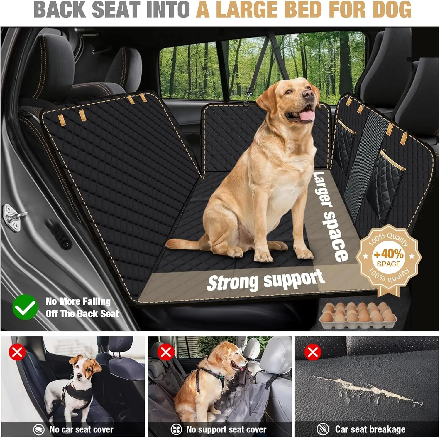 

Dog Car Seat Cover for Back Seat,Hard Bottom Dog Hammock for Car,Camping Air Mattress, Hammock Travel Bed for Car SUV Truck