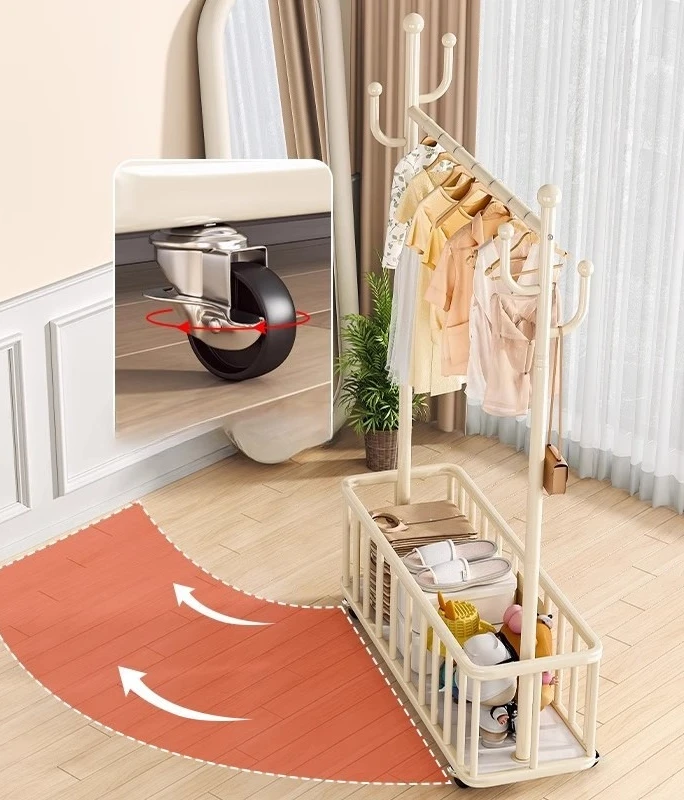 Modern Movable Clothes Hanger Luxury Standing Garment Rack for Bedroom Home Storage
