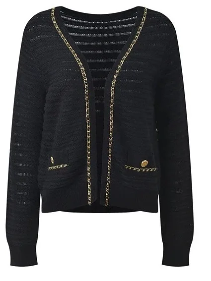 Conjunto de Cardigan de Tricô Sem Mangas Deco com Corrente Rosa Estilo Europeu de Alta Qualidade para Mulheres Faionáveis