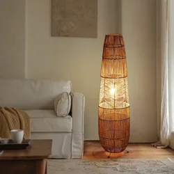 Vinatge Wicker Floor Lamp Retro Hemp Rope Lamp For Living Room Corner Bedroom Teahouse Decor LED Bedside Rattan Standing Lamp