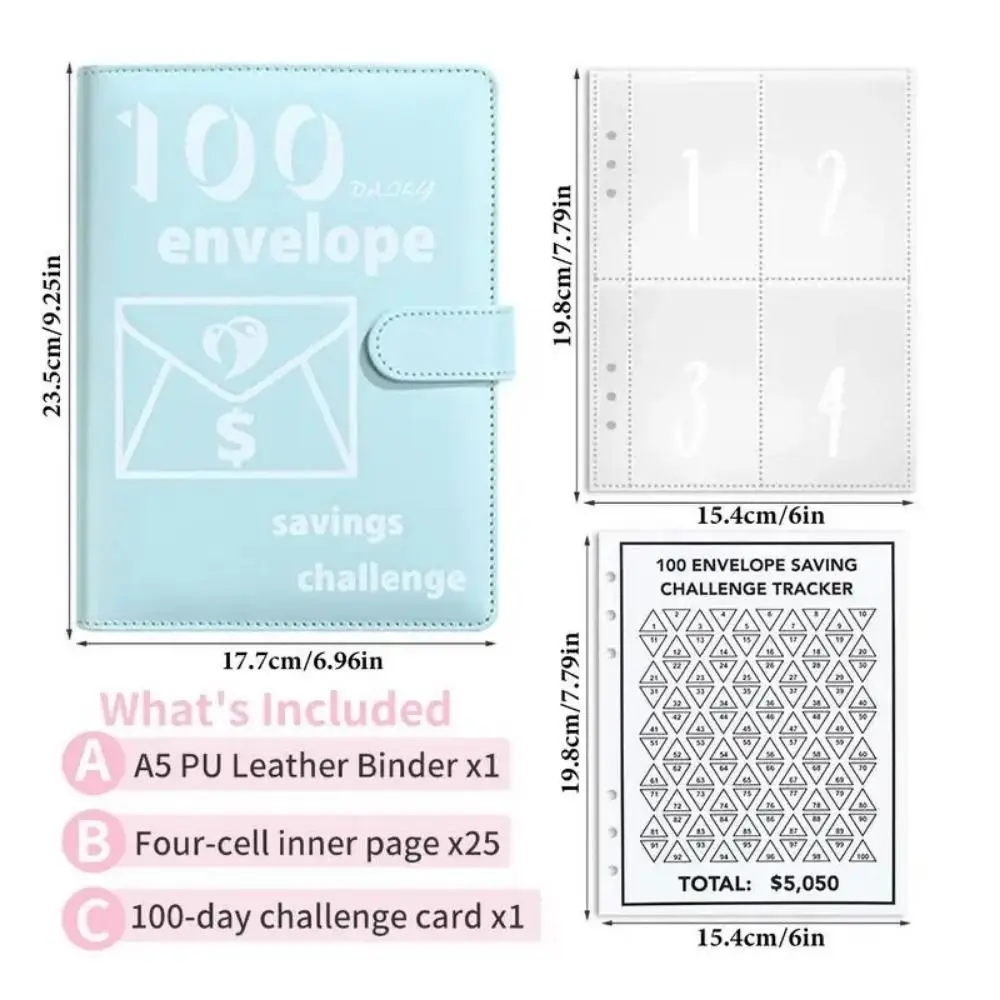 เงินสดซอง 100 ซองจดหมายท้าทาย Binder Habit การเพาะปลูกเงิน A5 Budget Binder Planner หลวม