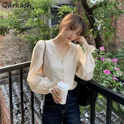 S-3XL Blouses Women Lace Design Fashion Solid Long Sleeve Tops Spring Korean Style Harajuku Streetwear Temperament Ins Hot Sale