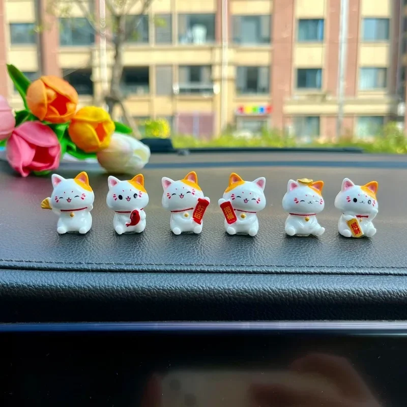 6/8pcs Car Wealth Cat Cute Ornament Center Console Car Interior Decoration Ornament New Decoration car hanging accessories